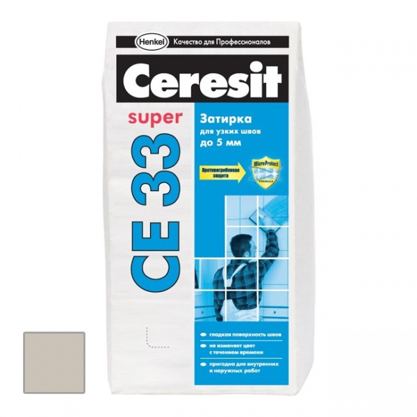 Затирка для плитки  Ceresit СЕ 33 до 6 мм (серый) 2 кг  