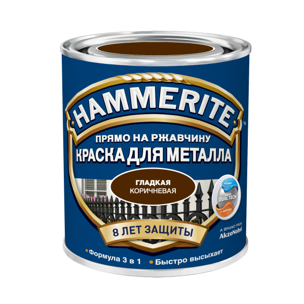 Краска Хаммерайт по металлу  гладкая коричневая (0,75 л)